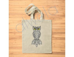 Baykuş Baskılı Omuz Askılı Ekru Çevre Dostu Bez Çanta 35x40 CM