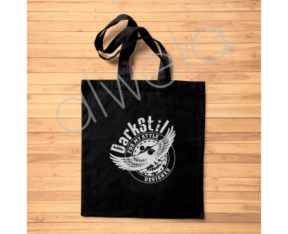 Darkstil Yazılı Kartal Figür Desen Baskılı Siyah Tote Bez Çanta 35x40 CM