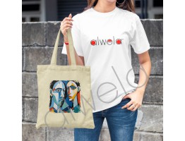 Picasso Tarzı Kadın Erkek Yüzü Tasviri Dijital Baskılı Omuz Askılı Tote Bez Çanta 35x40 CM