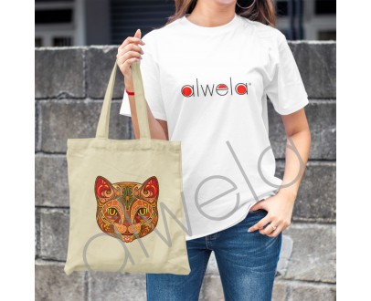  Kedi Kafası Deseni Baskılı Omuz Askılı Bez Çanta 35x40 CM