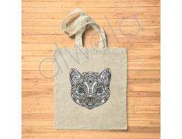 Sanatsal Kedi Yüzü Baskılı Omuz Askılı Hambez Tote Çanta 35x40 CM