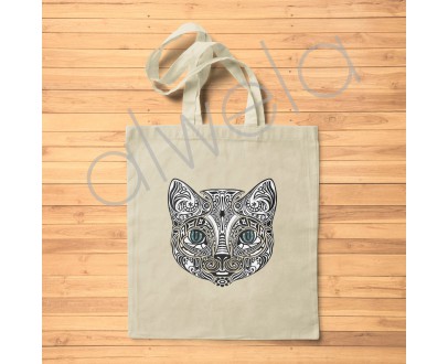 Sanatsal Kedi Yüzü Baskılı Omuz Askılı Hambez Tote Çanta 35x40 CM