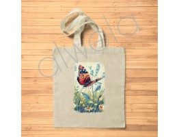 Kelebek Resim Baskılı Omuz Askılı Ekru Pamuklu Plaj Çanta 35x40 CM