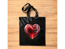 Kırmızı ve Beyaz Tonlarında, Soyut Kalp Deseni Baskılı Omuz Askılı Tote Bez Çanta 35x40 CM