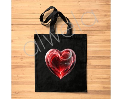 Kırmızı ve Beyaz Tonlarında, Soyut Kalp Deseni Baskılı Omuz Askılı Tote Bez Çanta 35x40 CM