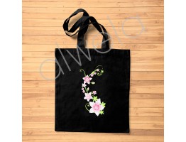 Lotus Çiçeği Sembolü Baskılı Siyah Bez Çanta 35x40 CM