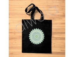 Geometrik Mandala Desen Baskılı Siyah Bez Çanta 35x40 CM