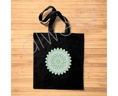 Geometrik Mandala Desen Baskılı Siyah Bez Çanta 35x40 CM