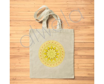 Mandala Deseni Baskılı Omuz Askılı Ekru Hambez Çanta 35x40 CM