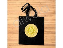 Mandala Desenli Omuz Askılı Siyah Bez çanta 35x40 CM