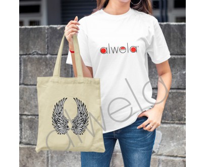 ALWELA Melek Kanadı Deseni Baskılı Ekru Tote Bez Çanta 35x40 CM