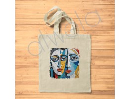Picasso'nun Kübist Tarzı İki Yüz Tasviri Baskılı Omuz Askılı Bez Çanta 35x40 CM