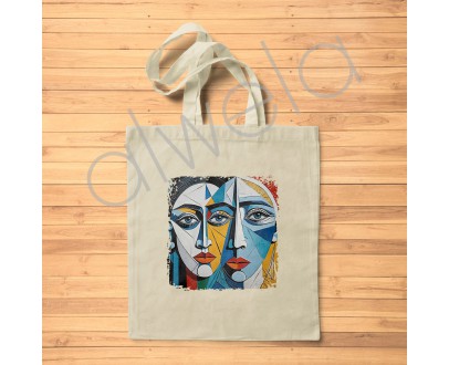 Picasso'nun Kübist Tarzı İki Yüz Tasviri Baskılı Omuz Askılı Bez Çanta 35x40 CM