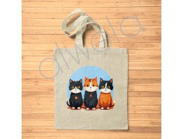 Sevimli Kediler Tasvir Edilmiş Baskılı Omuz Askılı Ekru Tote Bez Plaj Çantası 35x40 CM