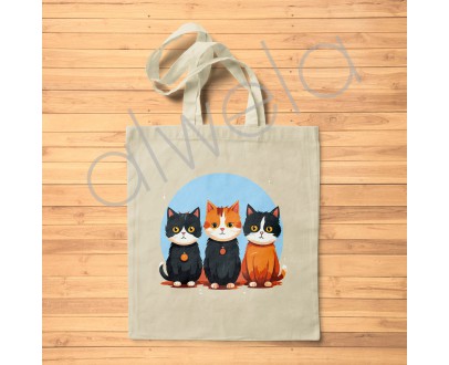 Sevimli Kediler Tasvir Edilmiş Baskılı Omuz Askılı Ekru Tote Bez Plaj Çantası 35x40 CM