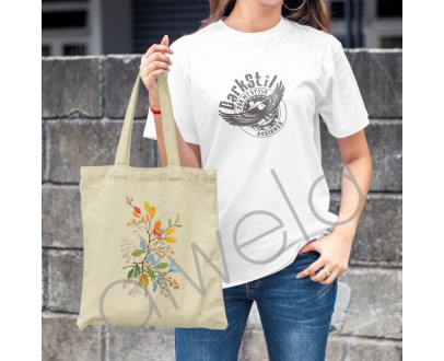 Sonbahar Temalı Çiçek Deseni Baskılı Omuz Askılı Ekru Hambez Çanta 35x40 CM