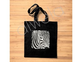 Zebra Yüzü Desen Baskılı Omuz Askılı Siyah Bez Çanta 35x40 CM
