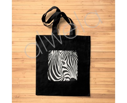 Zebra Yüzü Desen Baskılı Omuz Askılı Siyah Bez Çanta 35x40 CM