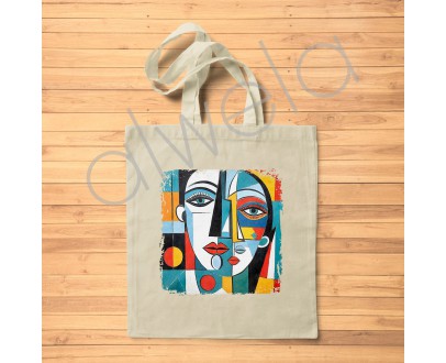 Picasso İki Kadın Yüzü Birleşimi Sanatsal Tasarım Baskılı Omuz Askılı Ekru Tote Bez Çanta 35x40 CM